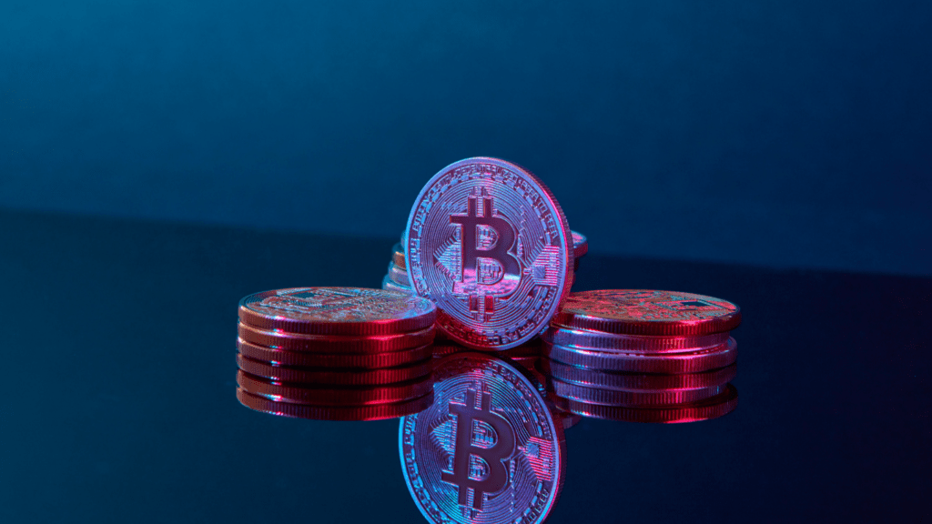 an image of a bitcoin on a blue background